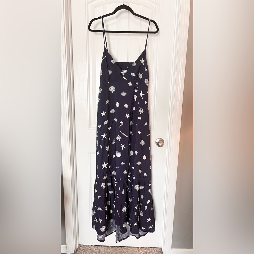 Women’s A New Day Open-Back Blue & White Maxi Dress Sea Shells Starfish Beach XL